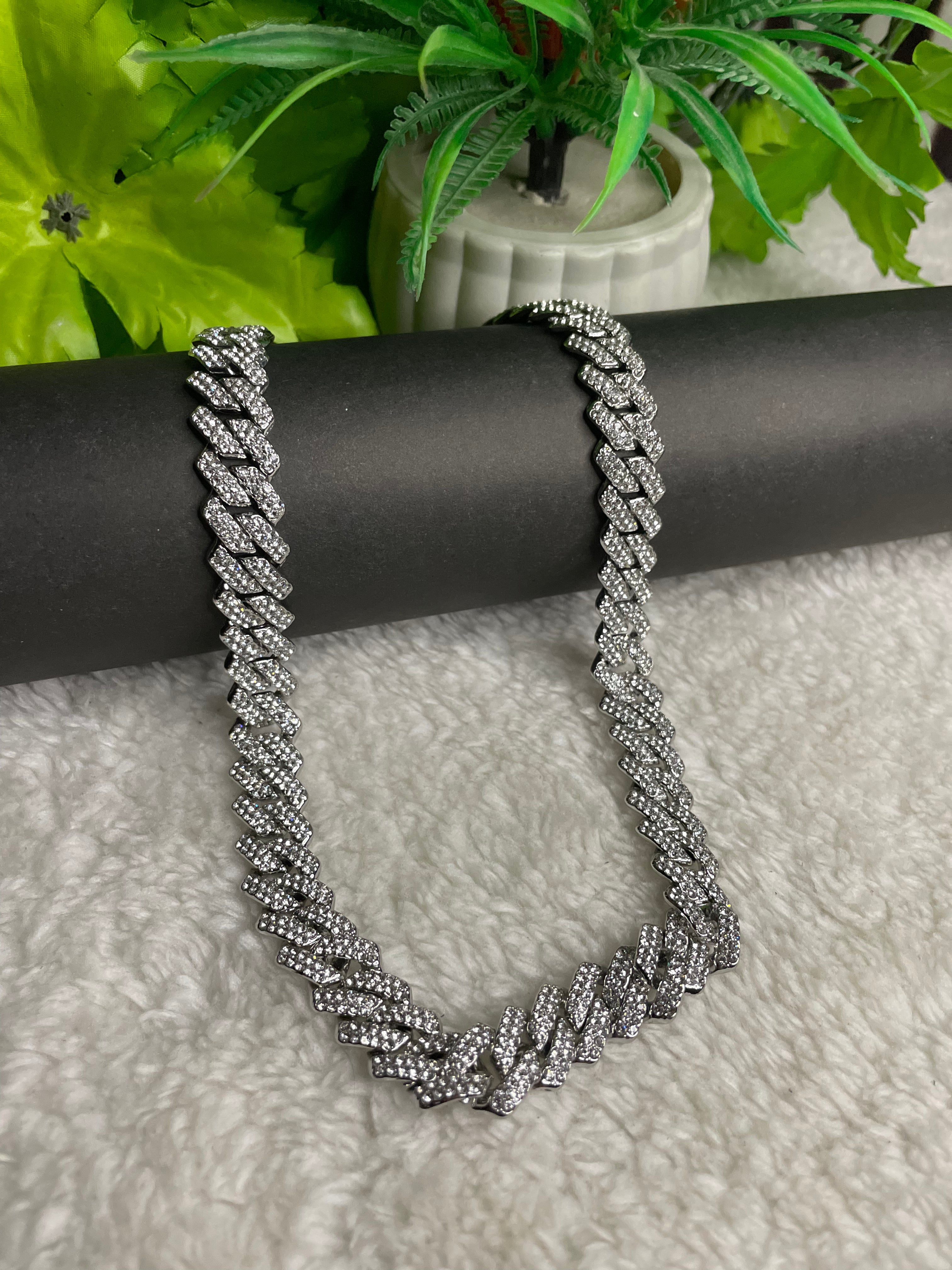 Silver Iced Out Cuban Chain