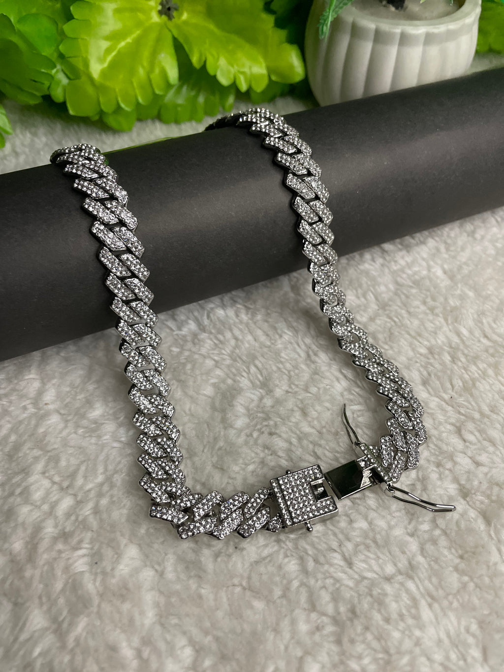 Silver Iced Out Cuban Chain