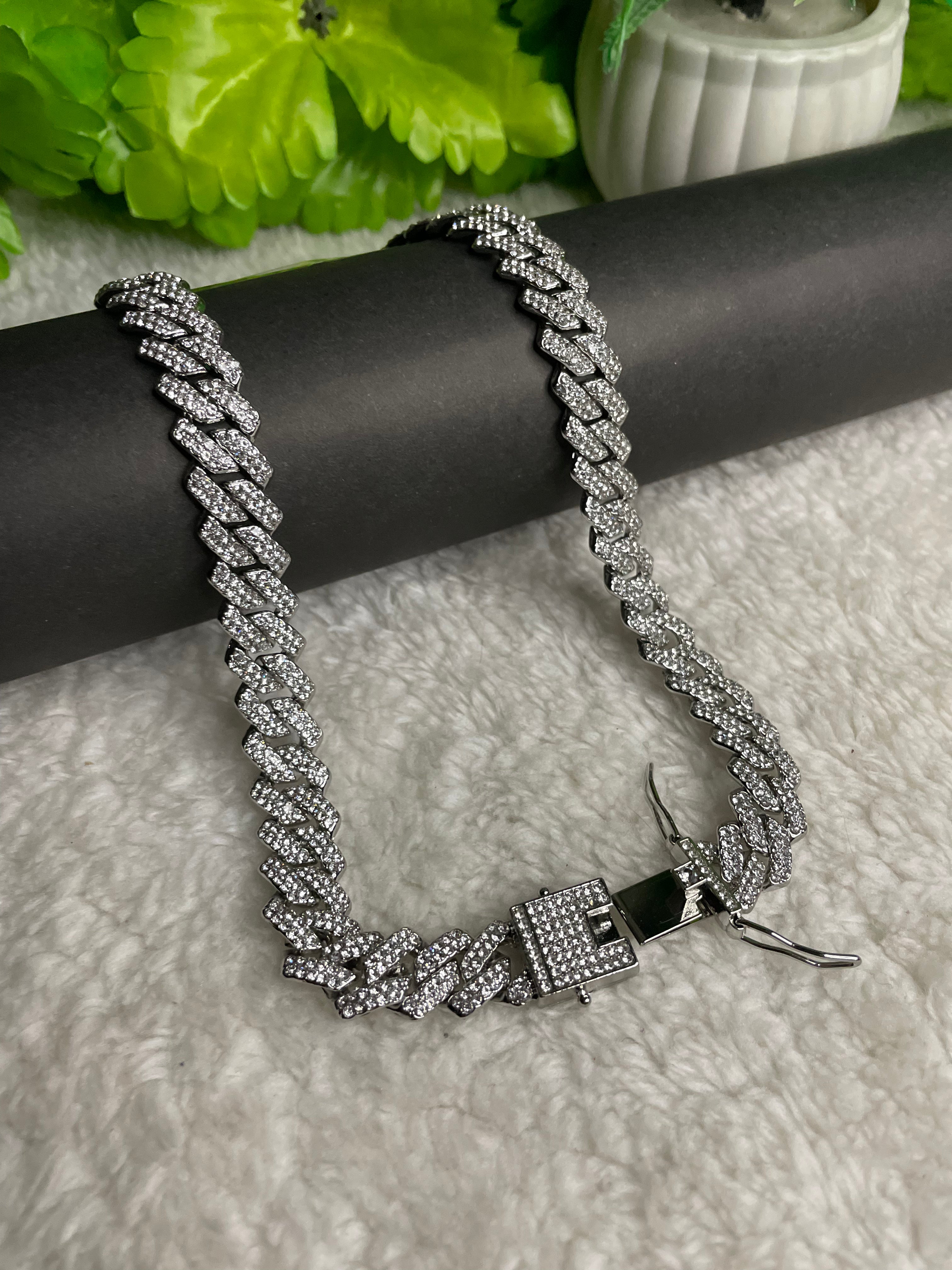 Silver Iced Out Cuban Chain