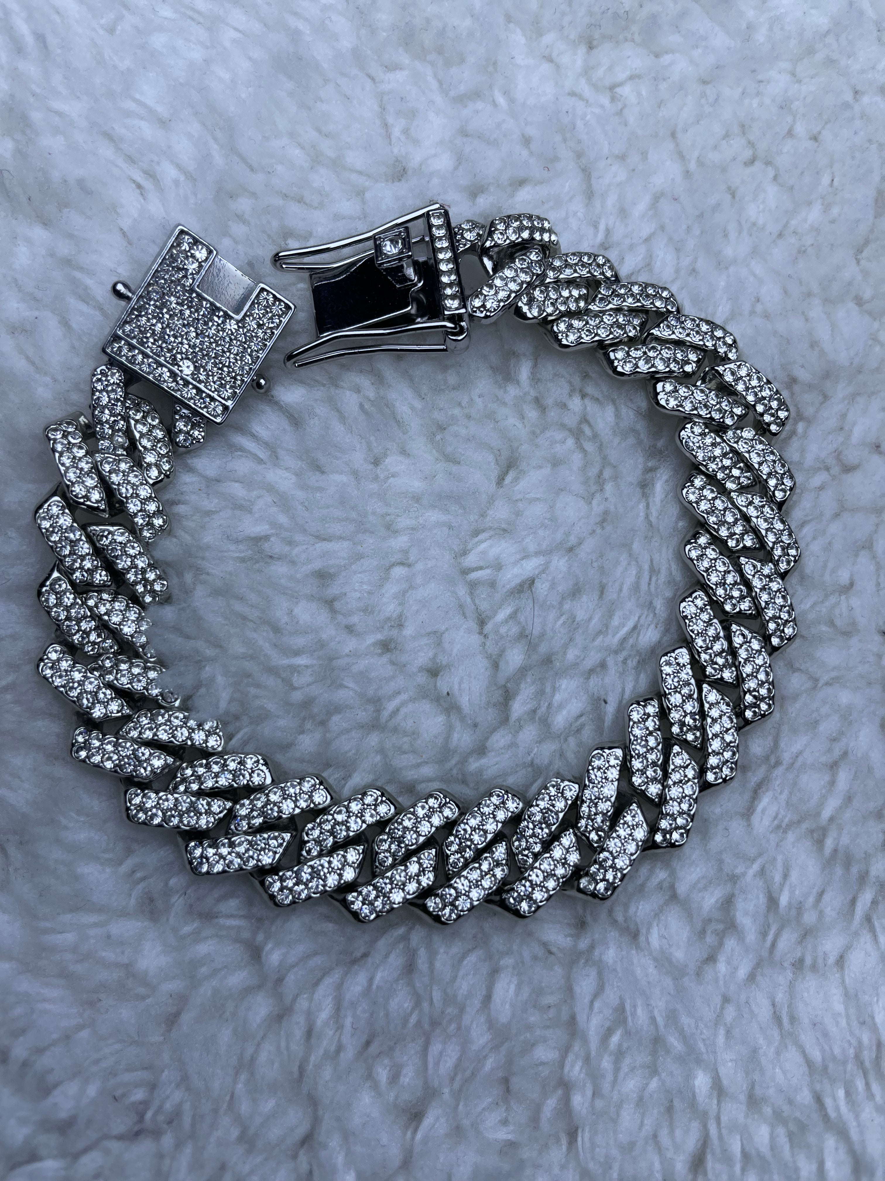 Silver Iced Out Cuban Bracelet