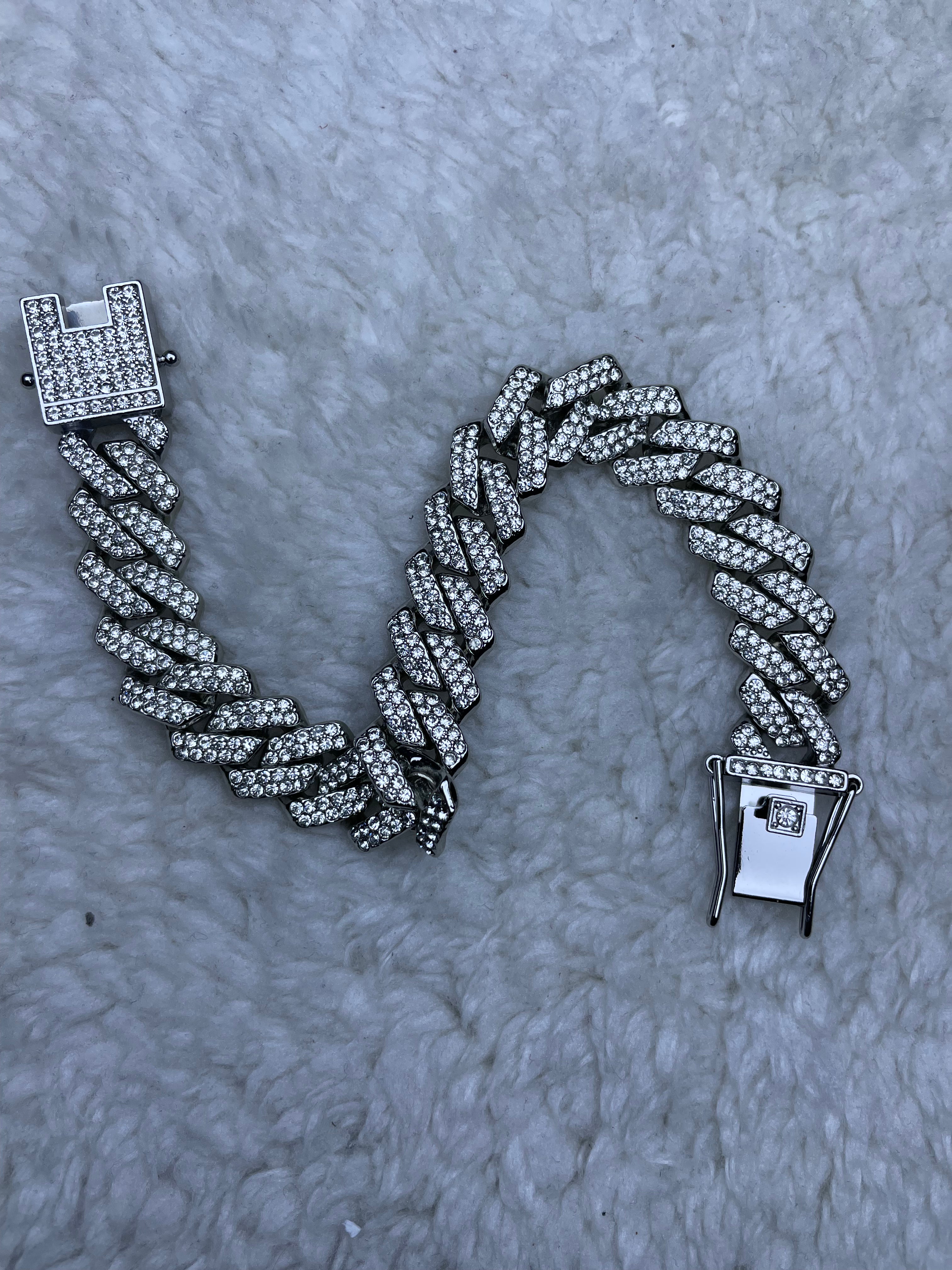 Silver Iced Out Cuban Bracelet